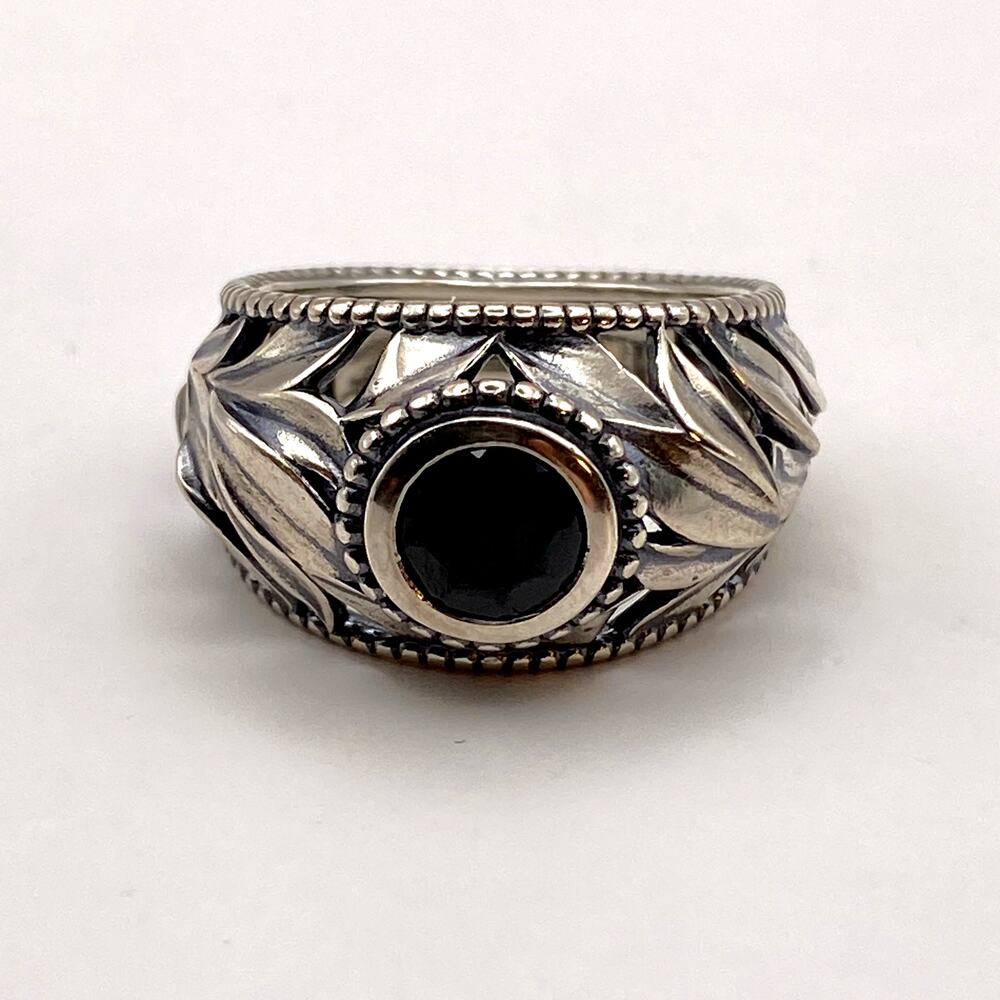 NWT PAZ 925 Sterling Silver Black Onyx Leaf Ring Made in Israel Size 6